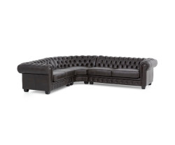 Rohová pohovka Chesterfield z pravé kůže, hnědá
