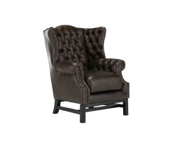 Křeslo s ušákem Chesterfield Kingsfield z pravé kůže hnědé barvy
