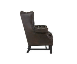 Křeslo s ušákem Chesterfield Kingsfield z pravé kůže hnědé barvy