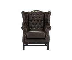 Křeslo s ušákem Chesterfield Kingsfield z pravé kůže hnědé barvy