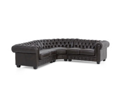 Rohová pohovka Chesterfield z pravé kůže hnědá