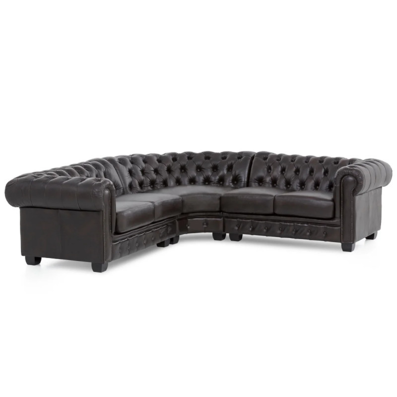 Rohová pohovka Chesterfield z pravé kůže hnědá