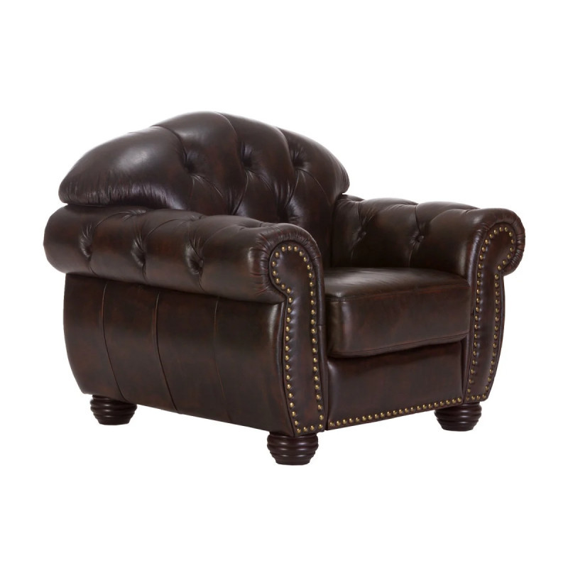 Křeslo Chesterfield Hereford, pravá kůže, hnědá