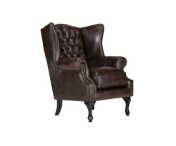 Křeslo s ušákem Chesterfield Pittsfield z pravé kůže hnědé barvy