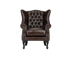 Křeslo s ušákem Chesterfield Pittsfield z pravé kůže hnědé barvy