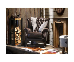 Křeslo s ušákem Chesterfield Pittsfield z pravé kůže hnědé barvy