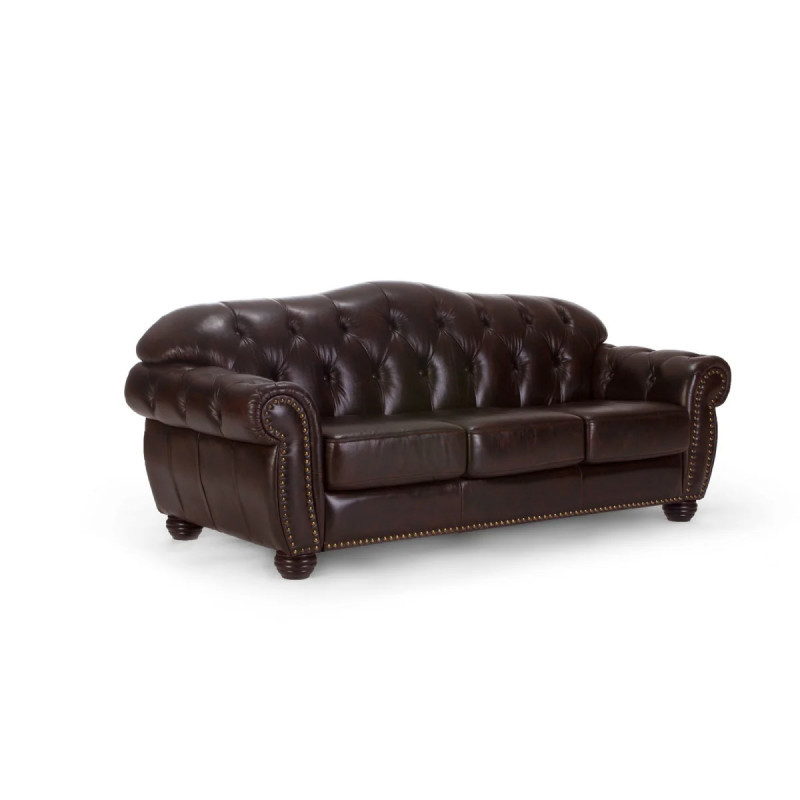 Třímístná pohovka Chesterfield Hereford z pravé hnědé kůže