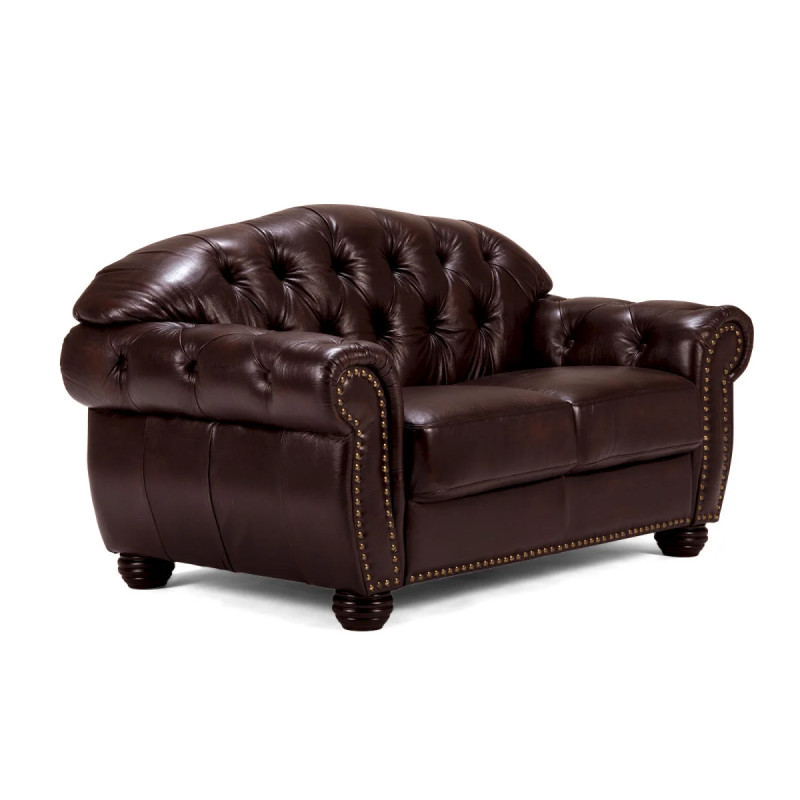 Dvoumístná pohovka Chesterfield Hereford z pravé hnědé kůže