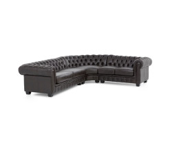 Rohová pohovka Chesterfield z pravé kůže II hnědá