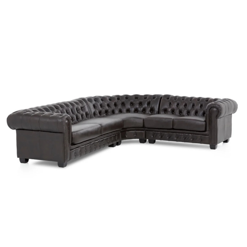 Rohová pohovka Chesterfield z pravé kůže II hnědá