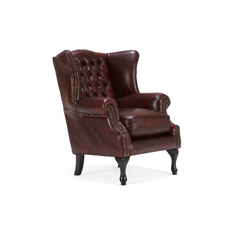 Křeslo s ušákem Chesterfield Pittsfield z pravé kůže, červené