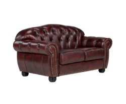 Dvoumístná pohovka Chesterfield Hereford z červené pravé kůže