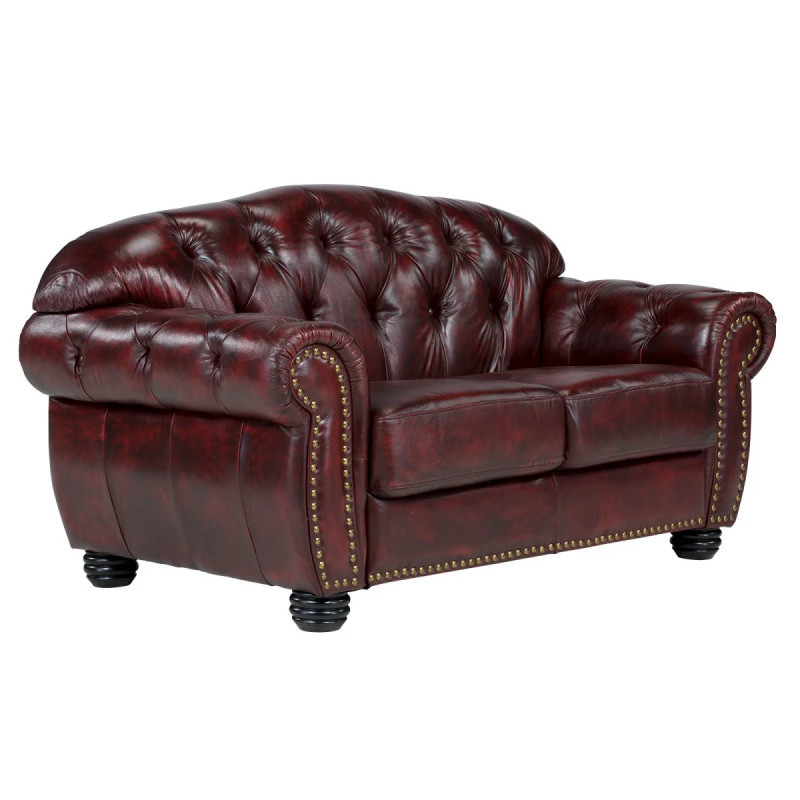 Dvoumístná pohovka Chesterfield Hereford z červené pravé kůže