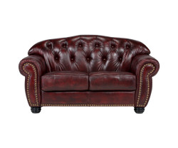 Dvoumístná pohovka Chesterfield Hereford z červené pravé kůže