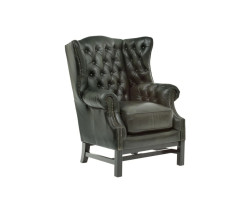 Křeslo s ušákem Chesterfield Kingsfield z pravé kůže zelené
