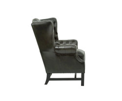 Křeslo s ušákem Chesterfield Kingsfield z pravé kůže zelené