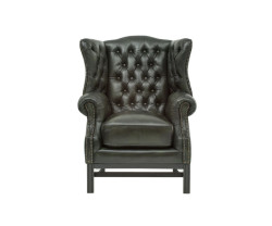 Křeslo s ušákem Chesterfield Kingsfield z pravé kůže zelené