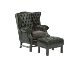 Křeslo s ušákem Chesterfield Kingsfield z pravé kůže zelené