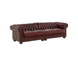 Čtyřmístná pohovka Chesterfield z pravé kůže červené barvy