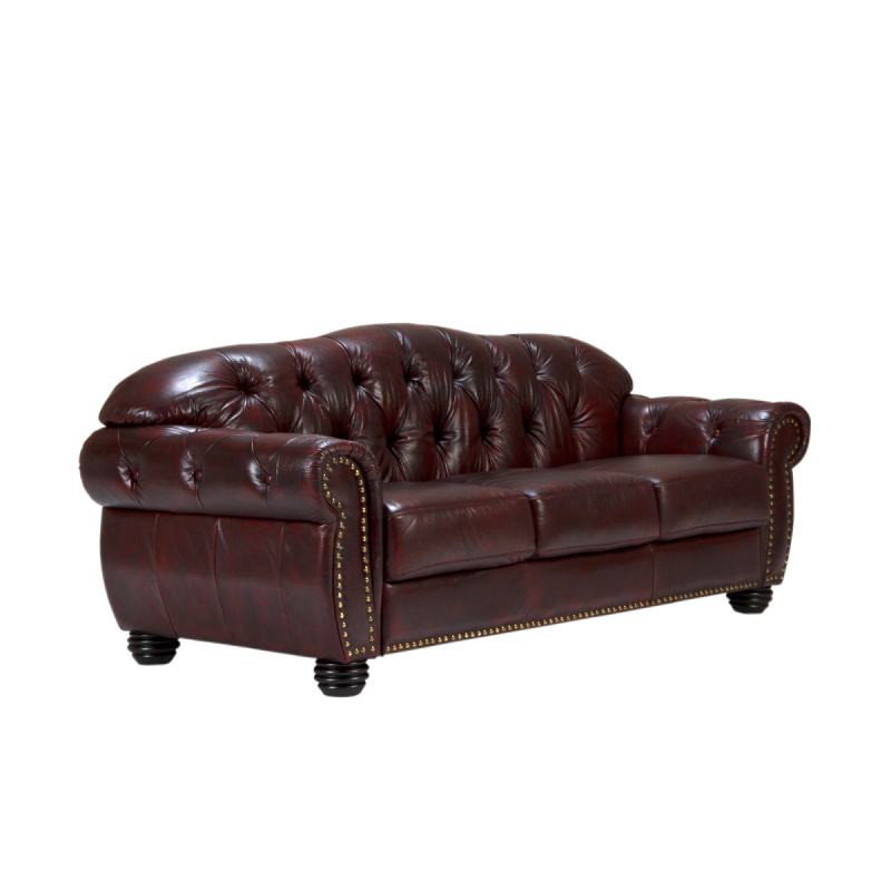 Třímístná pohovka Chesterfield Hereford z červené pravé kůže