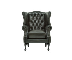Křeslo s ušákem Chesterfield Pittsfield z pravé kůže zelené