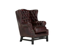 Křeslo s ušákem Chesterfield Kingsfield pravá kůže červená