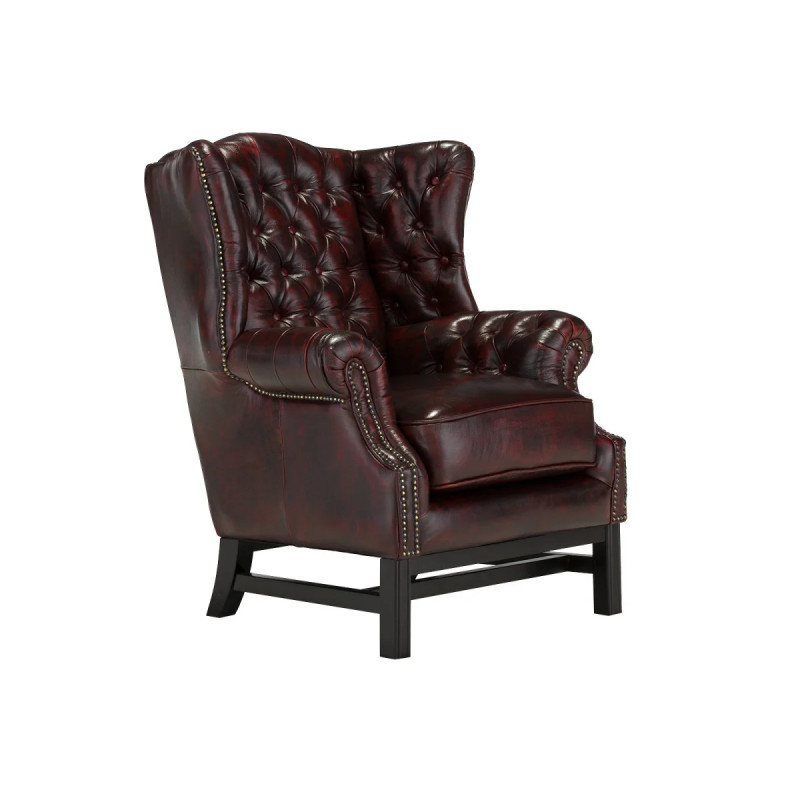 Křeslo s ušákem Chesterfield Kingsfield pravá kůže červená