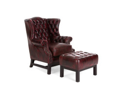 Křeslo s ušákem Chesterfield Kingsfield pravá kůže červená