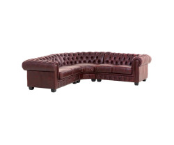 Rohová pohovka Chesterfield z pravé kůže, červená