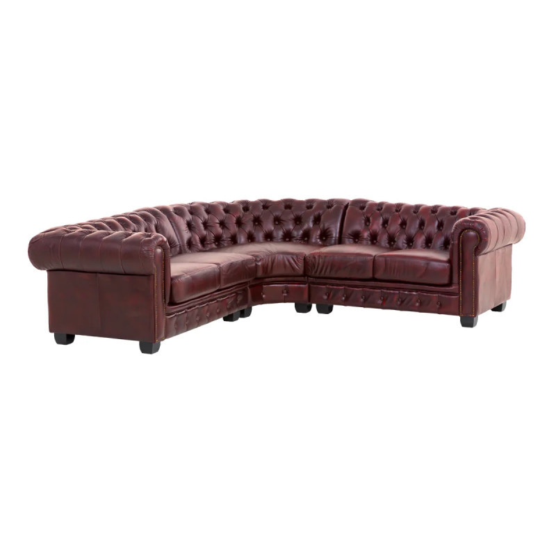 Rohová pohovka Chesterfield z pravé kůže, červená