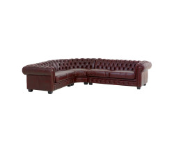 Rohová pohovka Chesterfield z pravé kůže, červená I