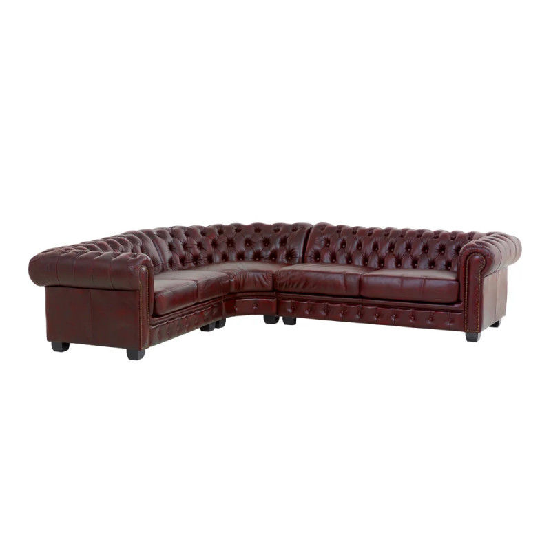 Rohová pohovka Chesterfield z pravé kůže, červená I