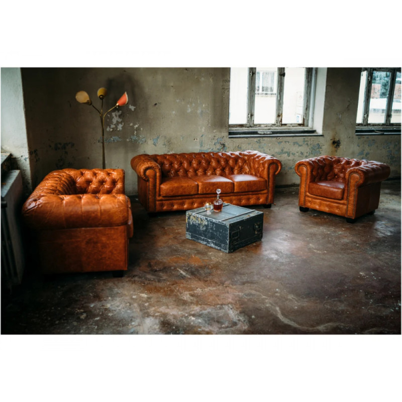 Sedací souprava Chesterfield, hnědá, cracker