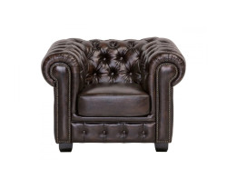 Křeslo Chesterfield z pravé kůže hnědé barvy