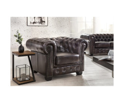 Křeslo Chesterfield z pravé kůže hnědé barvy