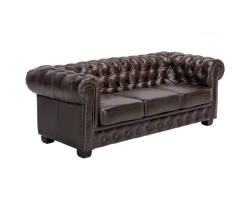Třímístná pohovka Chesterfield z pravé hnědé kůže