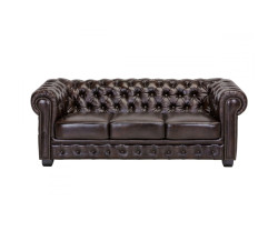 Třímístná pohovka Chesterfield z pravé hnědé kůže