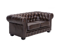 Dvoumístná pohovka Chesterfield z pravé hnědé kůže