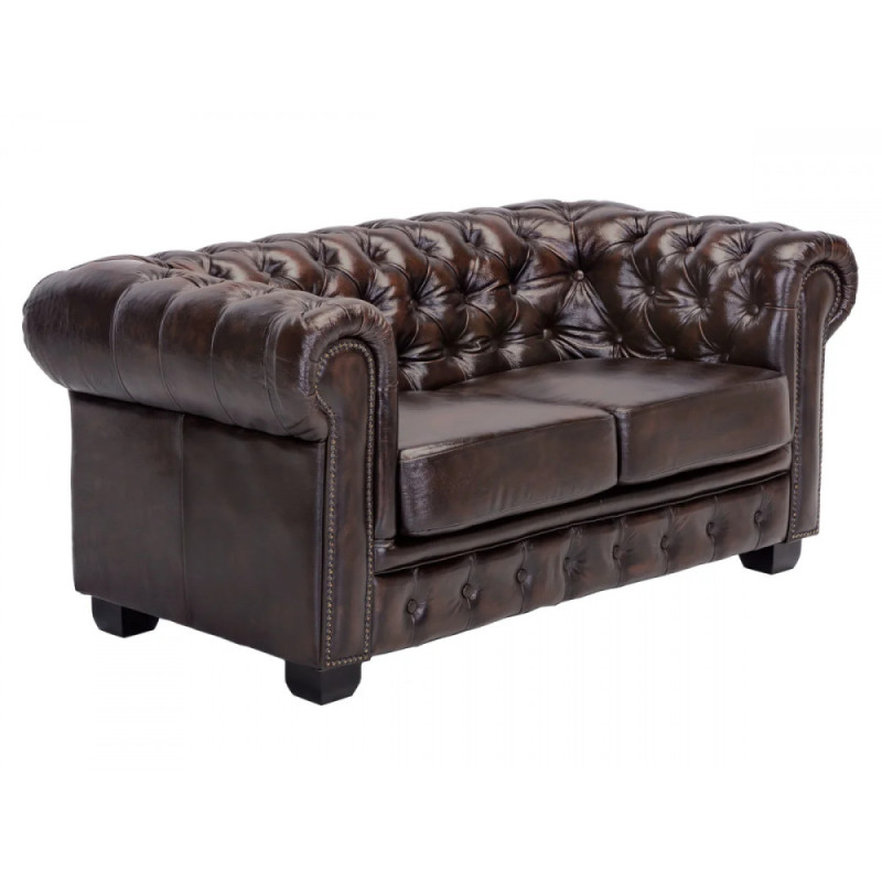 Dvoumístná pohovka Chesterfield z pravé hnědé kůže