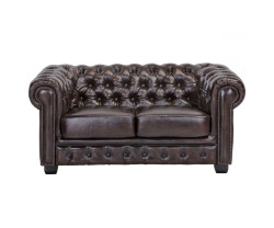 Dvoumístná pohovka Chesterfield z pravé hnědé kůže
