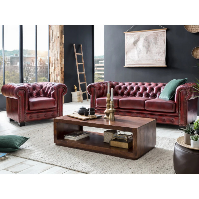 Sada 1+2+3 Chesterfield antická červená