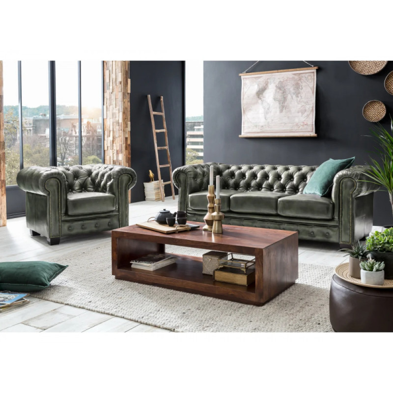 Sada 1+2+3 Chesterfield antická zelená