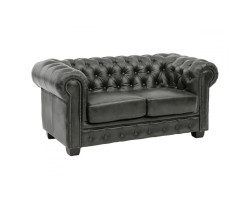 Dvoumístná pohovka Chesterfield z pravé kůže v zelené barvě