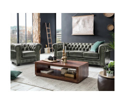 Dvoumístná pohovka Chesterfield z pravé kůže v zelené barvě