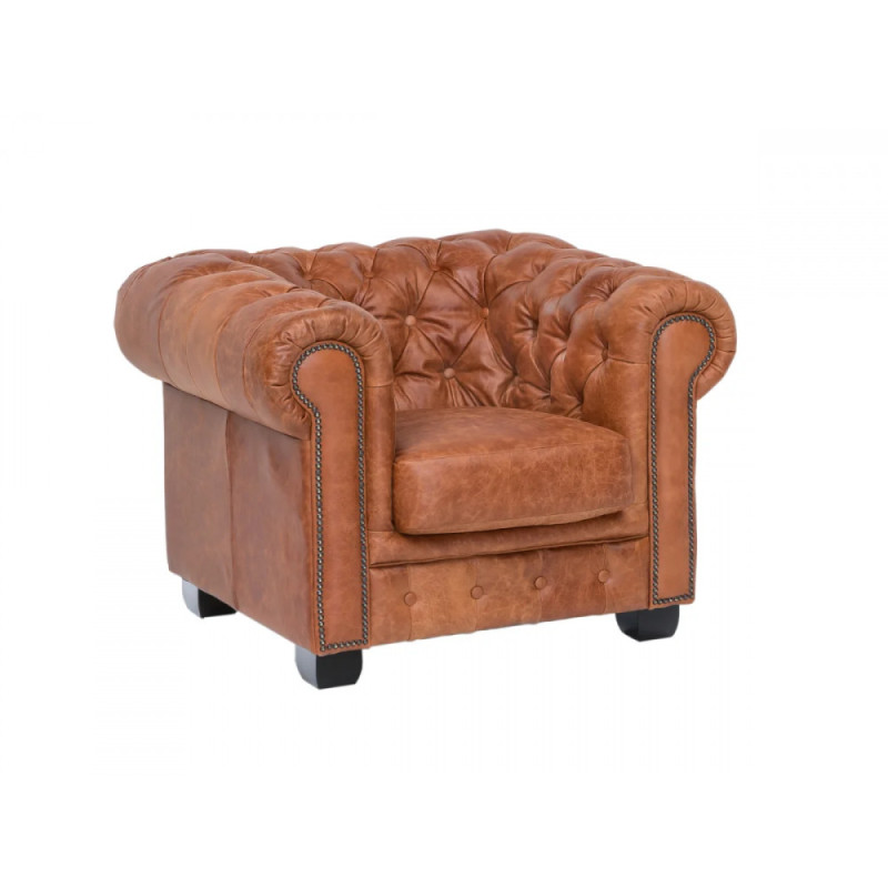 Křeslo Chesterfield z pravé kůže, vintage cracker