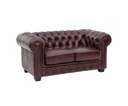 Dvoumístná pohovka Chesterfield z červené pravé kůže