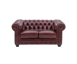 Dvoumístná pohovka Chesterfield z červené pravé kůže