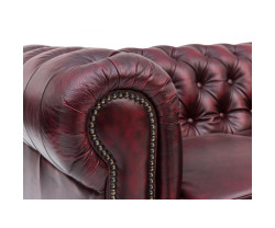 Třímístná pohovka Chesterfield z pravé kůže červené barvy