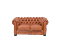 Dvoumístná pohovka Chesterfield z pravé kůže, vintage cracker