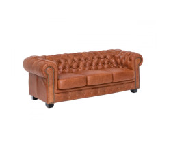 Třímístná pohovka Chesterfield z pravé kůže, vintage cracker